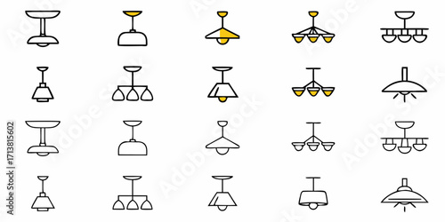Modern and classic ceiling light fixture icons for interior design and home decor inspiration