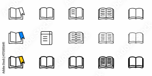 Explore knowledge with diverse open book icons, symbolizing learning, literature, and information discovery for your projects