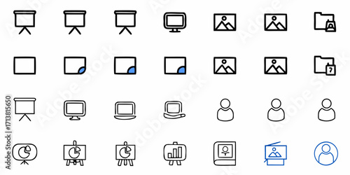 Modern business icons present data, people, and technology for dynamic presentations and digital solutions