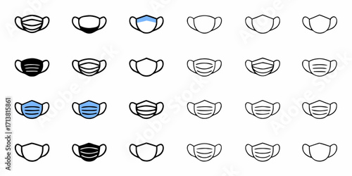 Collection of diverse medical face mask icons offering versatile protection and health awareness visuals