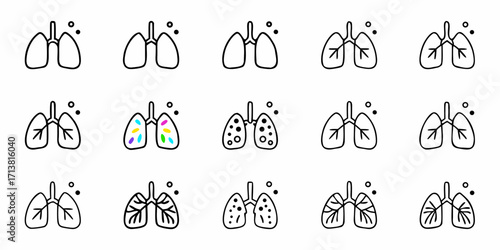 Diverse lung icons showcasing health conditions and respiratory system variations for medical and educational use