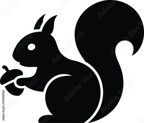 Cute squirrel holding acorn silhouette graphic design vector