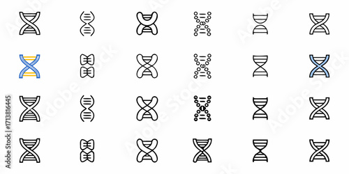 Diverse DNA helix icons representing genetics science and molecular biology research concepts