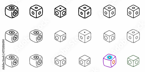 Creative dice icons offer dynamic game elements and chance concepts for modern design projects