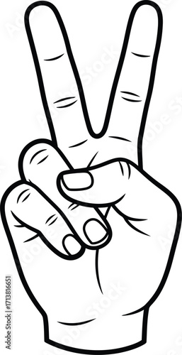 Hand peace sign gesture outline vector illustration symbol vector