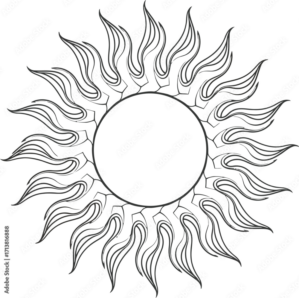 Naklejka premium Stylized sunburst decorative element hand drawn outline graphic vector