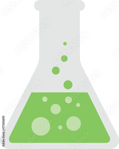 Green liquid bubbles in erlenmeyer flask scientific research lab experiment vector