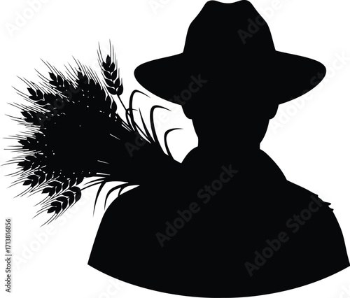 Silhouette of farmer with wheat stalks harvest autumn agriculture concept vector