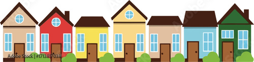 Colorful suburban homes row real estate property neighborhood buildings vector