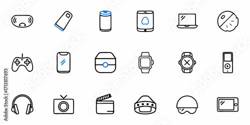 Modern tech gadget icons for digital design and creative projects, showcasing innovation and connectivity