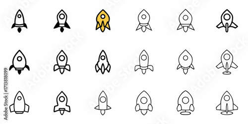 Dynamic rocket icons symbolizing innovation, space exploration, and technological advancement for modern projects
