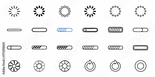 Diverse loading spinners and progress bars for modern UI design and application interfaces