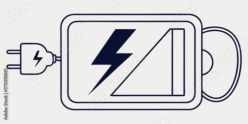 Dynamic power plug connecting to battery symbol, symbolizing energy and charge with a lightning bolt