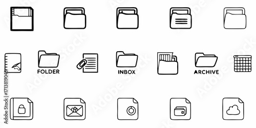 Organize your digital life with versatile icons for files, folders, mail, and calendars, perfect for modern applications