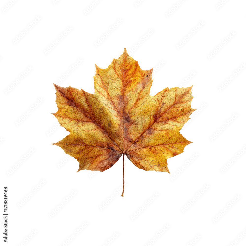 Fototapeta premium Single Dried Autumn Maple Leaf on Black Background
