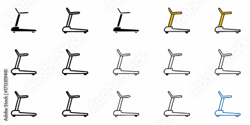 Collection of modern treadmill icons in various styles and colors for fitness and health projects