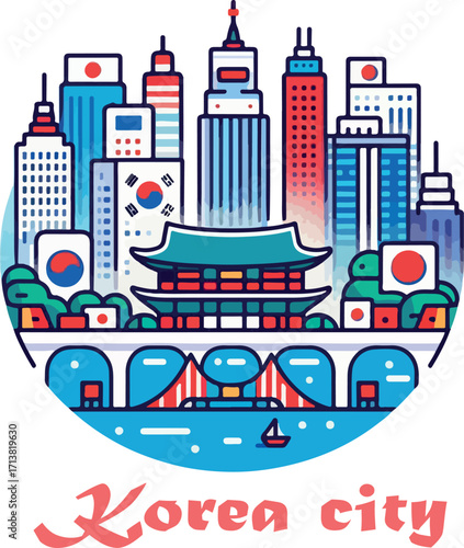 Korea city clipart logo icon vector white background .