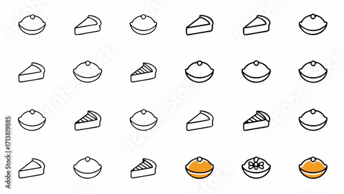 Delightful dessert icons featuring classic pies and sweet pastry slices for culinary and celebration themes