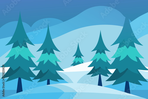 Cartoon frosty evergreen forest vector illustration