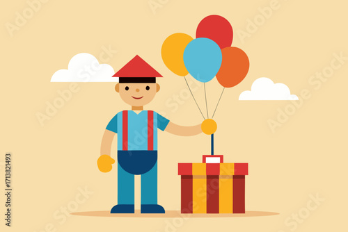 Cartoon carnival balloon vendor vector illustration