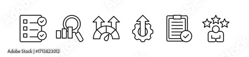 Evaluation icon collection set. Assessment, analysis, performance, improvement, results and feedback vector illustration concept.