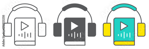 Audiobook icon, education and school, book with headphones sign vector graphics, a linear icon on a white background, eps 10.