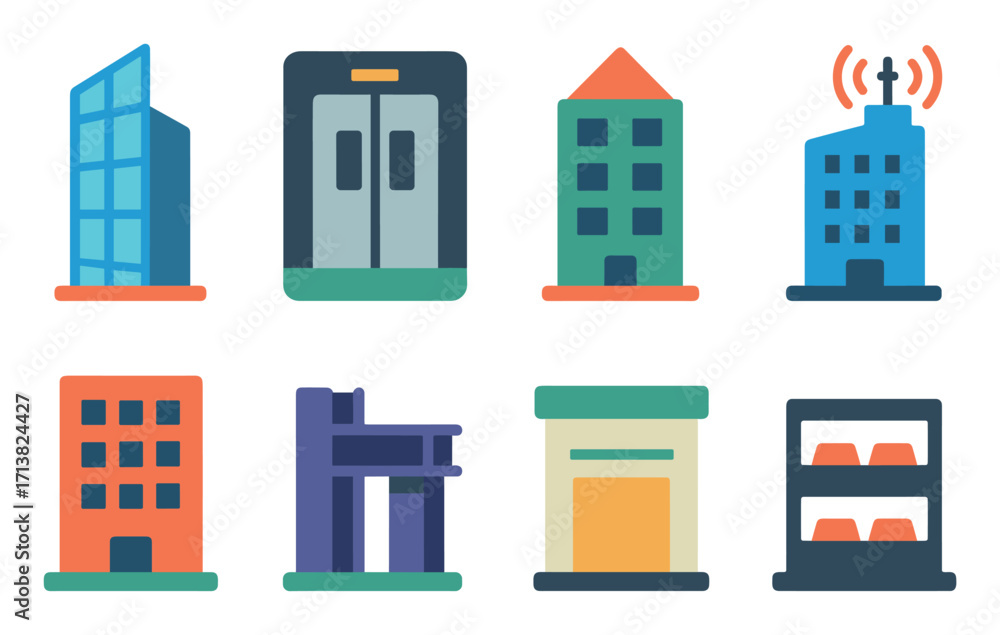 Fototapeta premium Colorful Skyscraper Icons