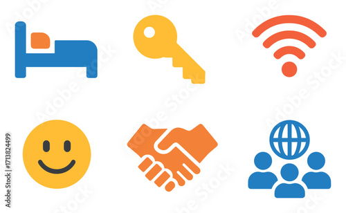 Colorful Hostel Icons Grid