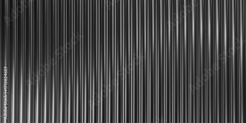 3d glass background with ribbed texture and gradient light effect. Abstract black line pattern for vertical wall panel or window design. Translucent prism reflection with wavy liquid overlay.