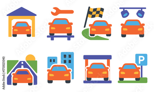 Car Tuning Icon Grid