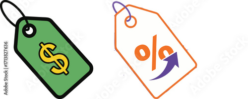 Price Tags with Dollar and Percentage Signs Symbolizing Cost and Increase