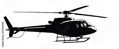 Striking silhouette of a helicopter against a stark white background modern aviation transportation and technology showing rotorcraft and aircraft design