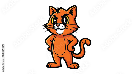 Playful Feline Character: A vibrant illustration of a mischievous cartoon cat, its eyes sparkling with playful intent and a wide grin, ready to bring joy. 