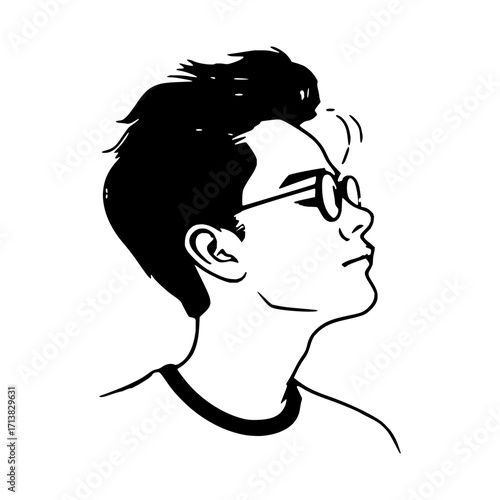 Stylish man with glasses and tousled hair contemplates future opportunities with a determined gaze