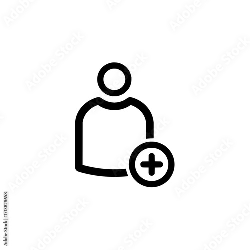 Simple user icon with plus symbol signifies adding new contacts or profiles