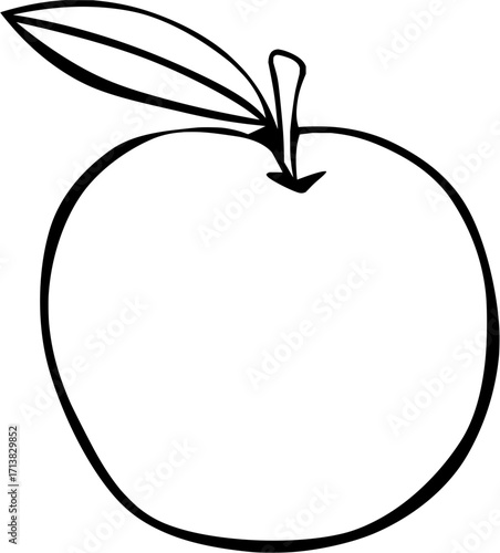 Bold black outline of a single apple with a leaf, perfect for healthy eating and harvest themes