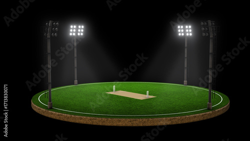 Sequential Floodlights Brightly Lighting Up Cricket Field