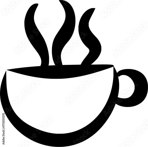 Steaming coffee cup icon with rising steam for a warm, inviting beverage experience