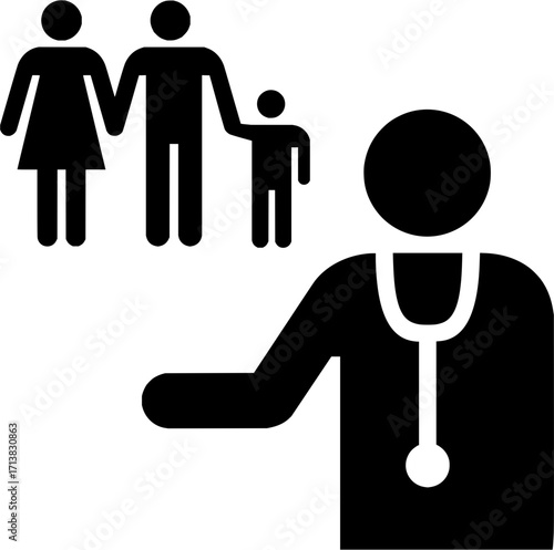 Compassionate doctor welcomes family for healthcare consultation and medical checkup