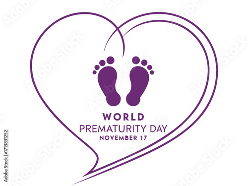 World Prematurity Day Illustration with Baby Footprints and Heart Shape on November 17th Awareness Campaign purple