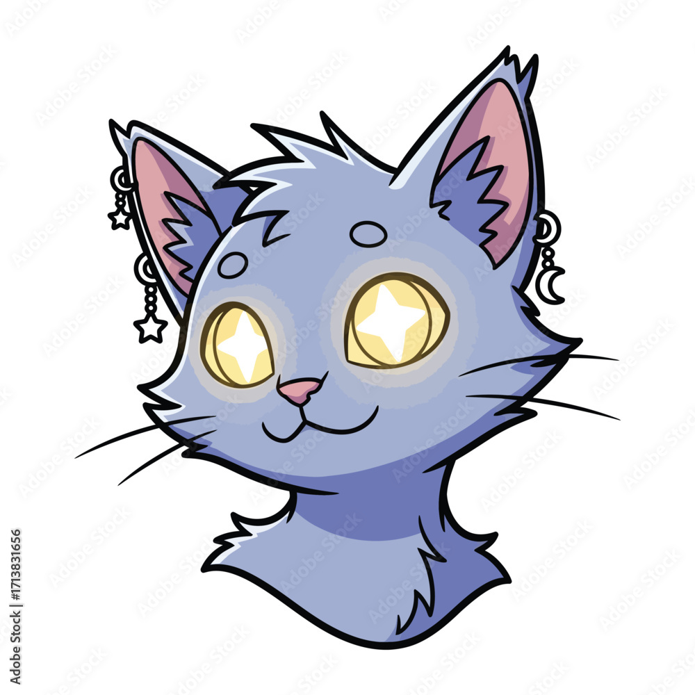 Obraz premium Enchanting Feline Portrait: An adorable, illuminated illustration of a friendly cat, showcasing the beauty and charm of a stylized creature.