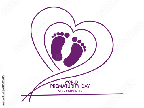 World Prematurity Day Illustration Purple Baby Footprints Inside a Heart November 17th Awareness Graphic purple graphic