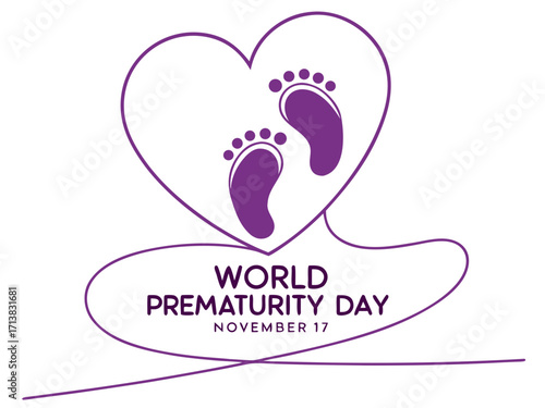 World Prematurity Day Illustration with Purple Heart and Baby Footprints for November 17th Awareness purple illustration