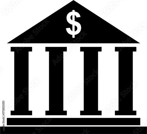 Classic bank building facade with prominent dollar symbol signifies financial security and trust