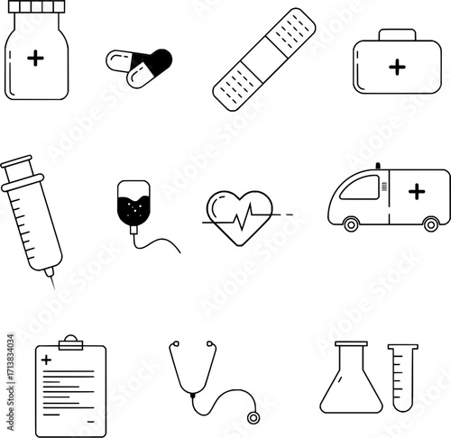 Essential medical icons create a modern healthcare visual for professional use