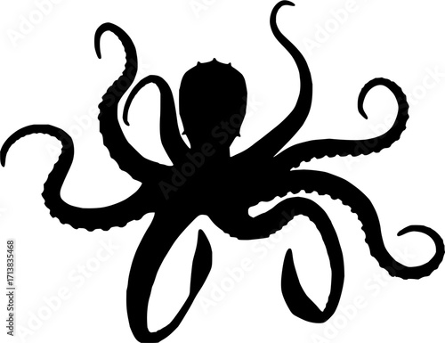 Dynamic black octopus silhouette in motion, symbolizing power and mystery for aquatic themes.
