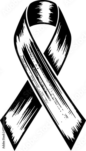 Symbol of awareness and remembrance, a black ribbon in a sketch style.