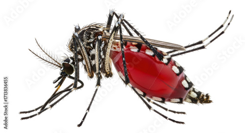 Isolated Aedes aegypti mosquito, full of blood after biting a host for disease transmission