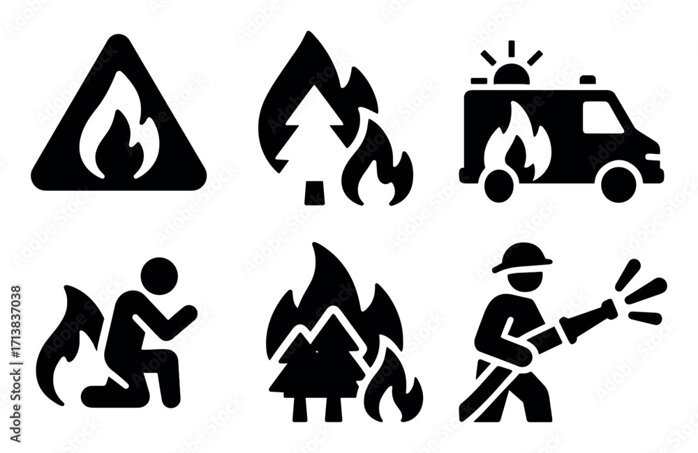 Obraz premium Forest Fire Icon Set