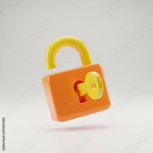 3D Glossy Icon Open Orange Padlock JPG